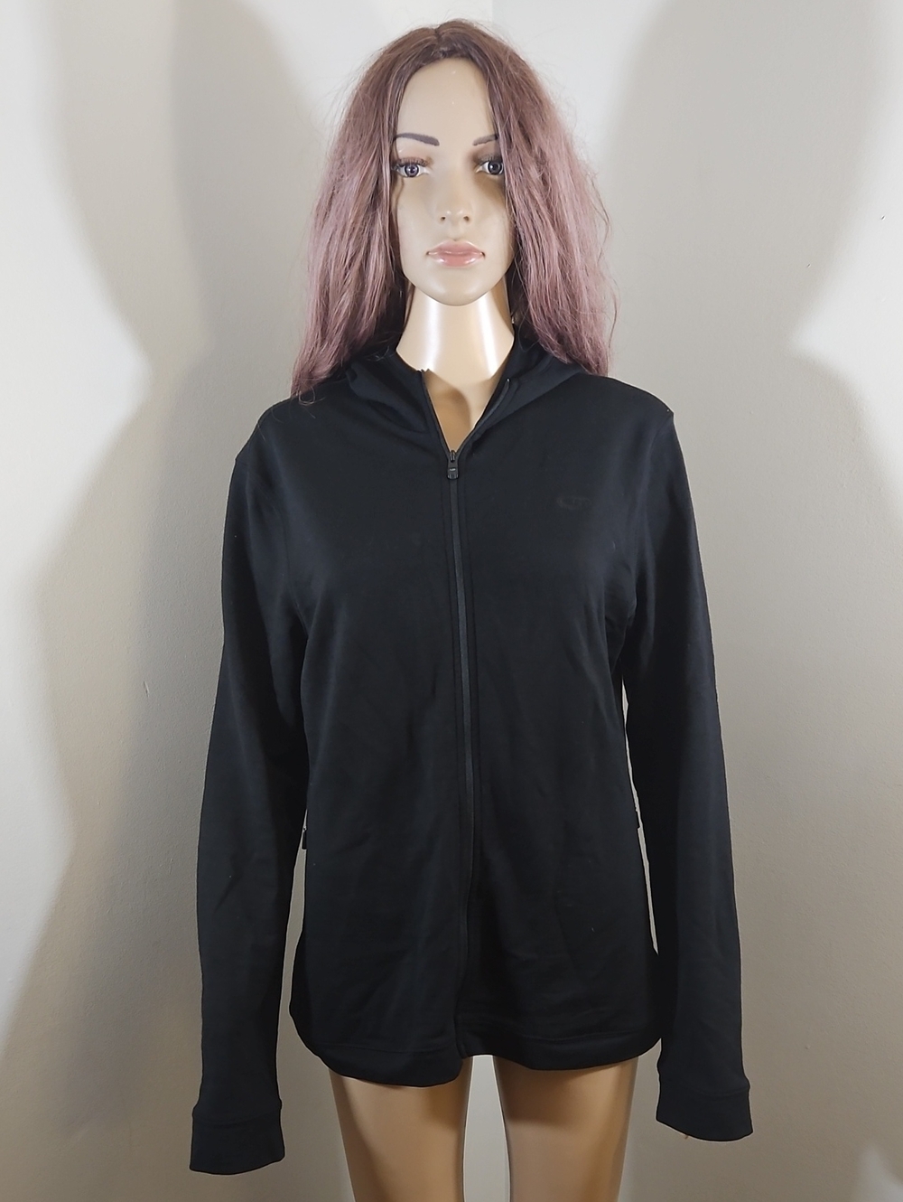 Icebreaker Merino Wool Women's Black Full Zip Up Hoodie Hooded Sweatshirt